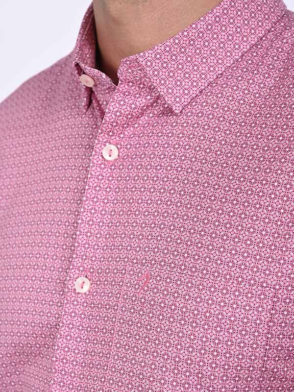 Indian Terrain Men's Regular Fit Full Sleeve All Over Print Pink Shirt